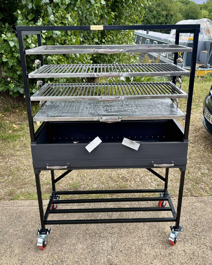 Large Outdoor Charcoal Grill | Industrial Rolling BBQ Station | Made-to-Order | 100cm Firebox with Plancha