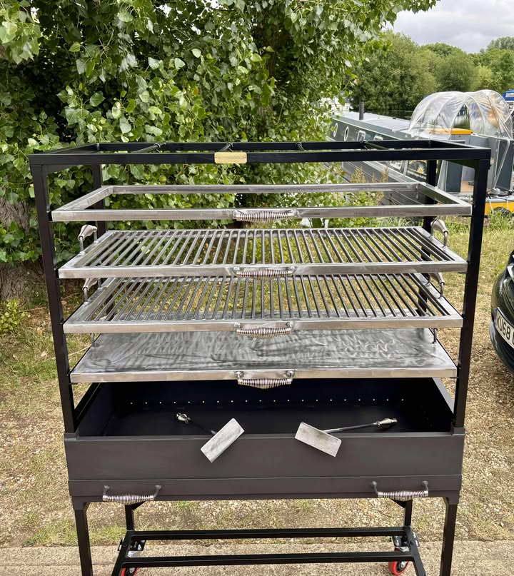 Large Outdoor Charcoal Grill | Industrial Rolling BBQ Station | Made-to-Order | 100cm Firebox with Plancha