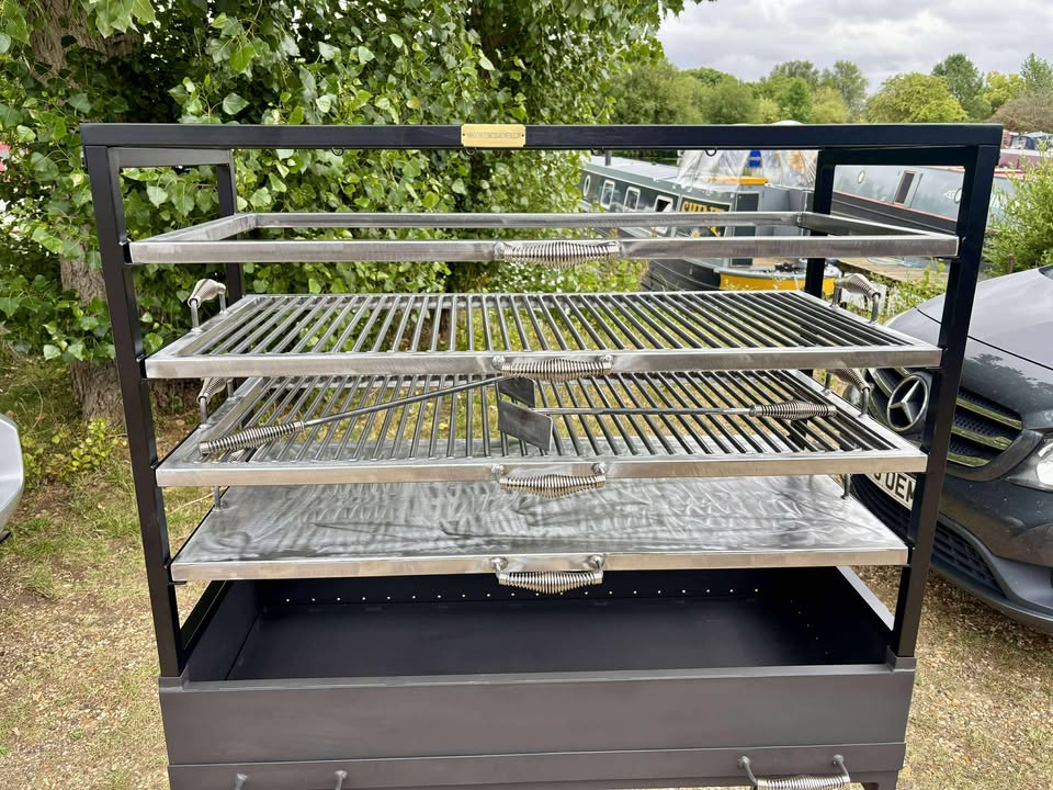 Large Outdoor Charcoal Grill | Industrial Rolling BBQ Station | Made-to-Order | 100cm Firebox with Plancha