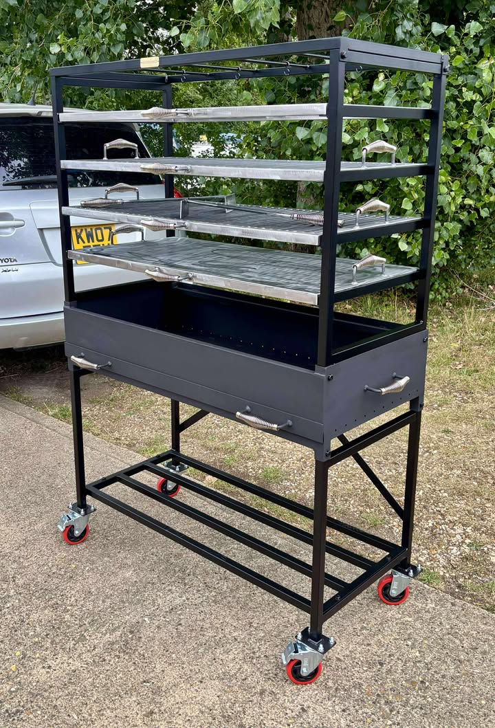 Large Outdoor Charcoal Grill | Industrial Rolling BBQ Station | Made-to-Order | 100cm Firebox with Plancha