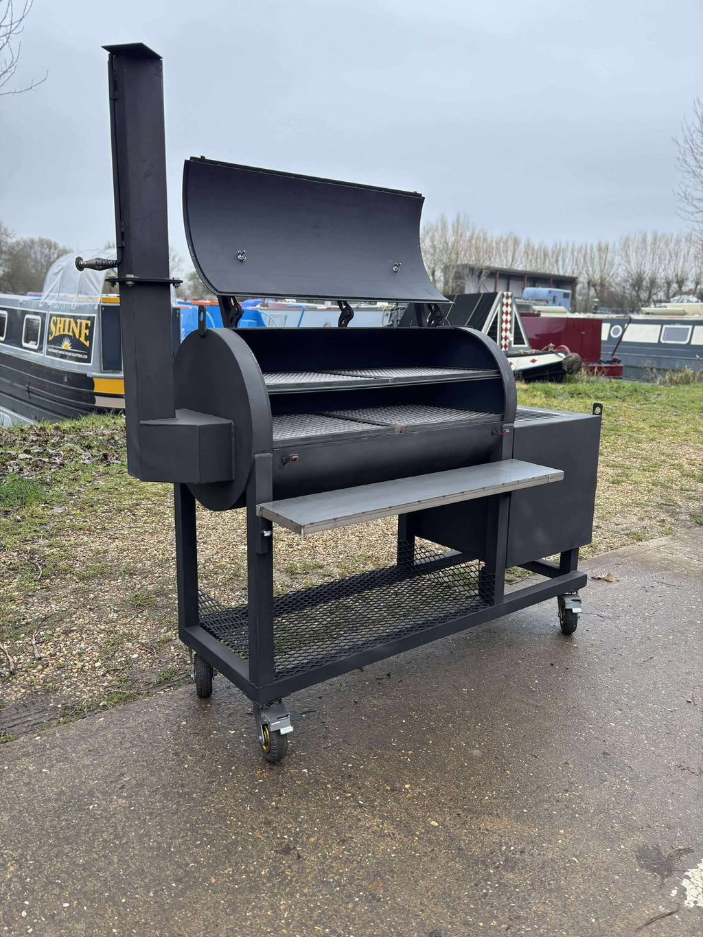 Heavy Duty Offset BBQ Smoker Charcoal Grill Pit | Custom Built Handmade Steel Meat Smoker for Competition, Catering, Patio Cooking