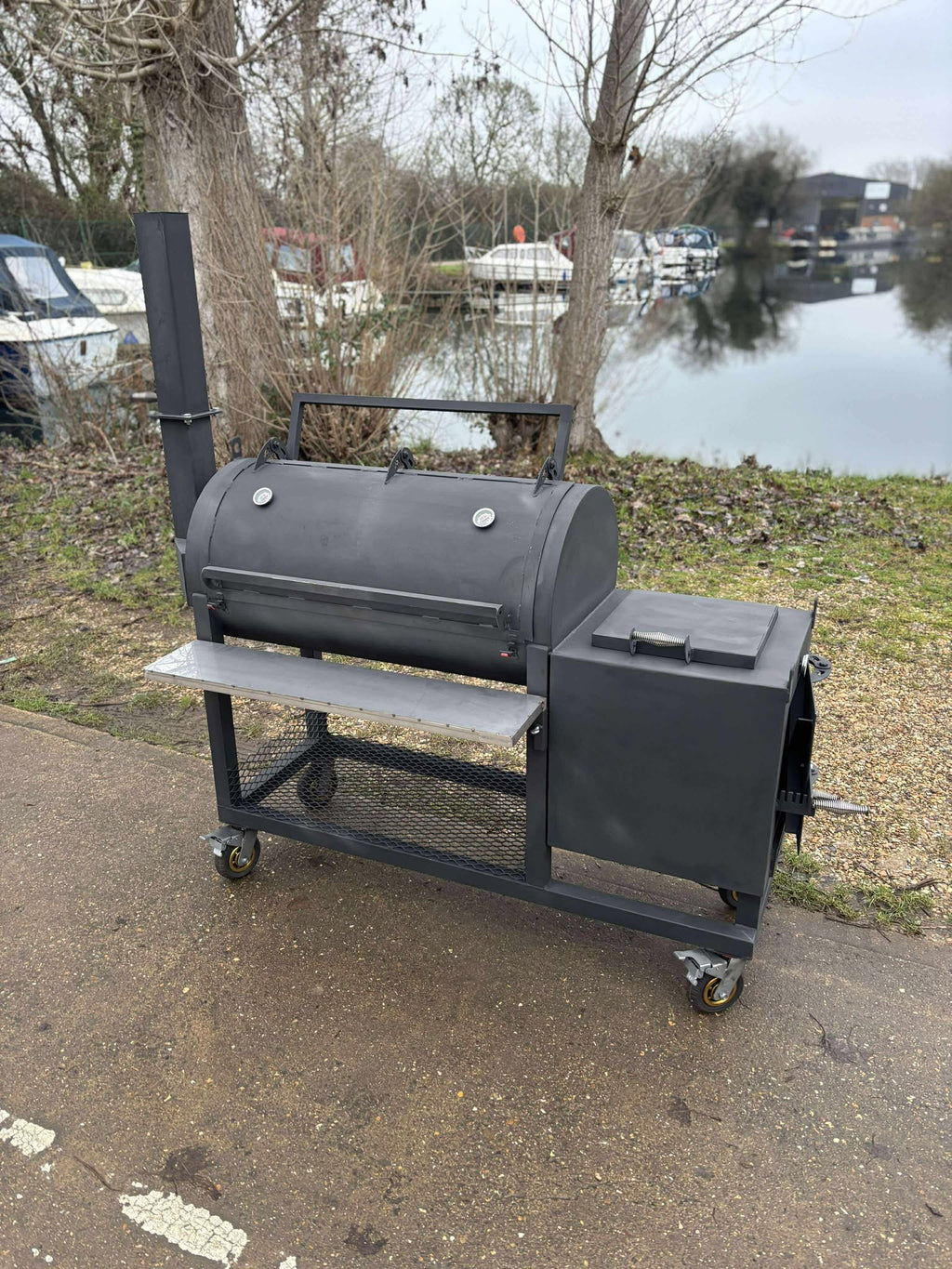Heavy Duty Offset BBQ Smoker Charcoal Grill Pit | Custom Built Handmade Steel Meat Smoker for Competition, Catering, Patio Cooking
