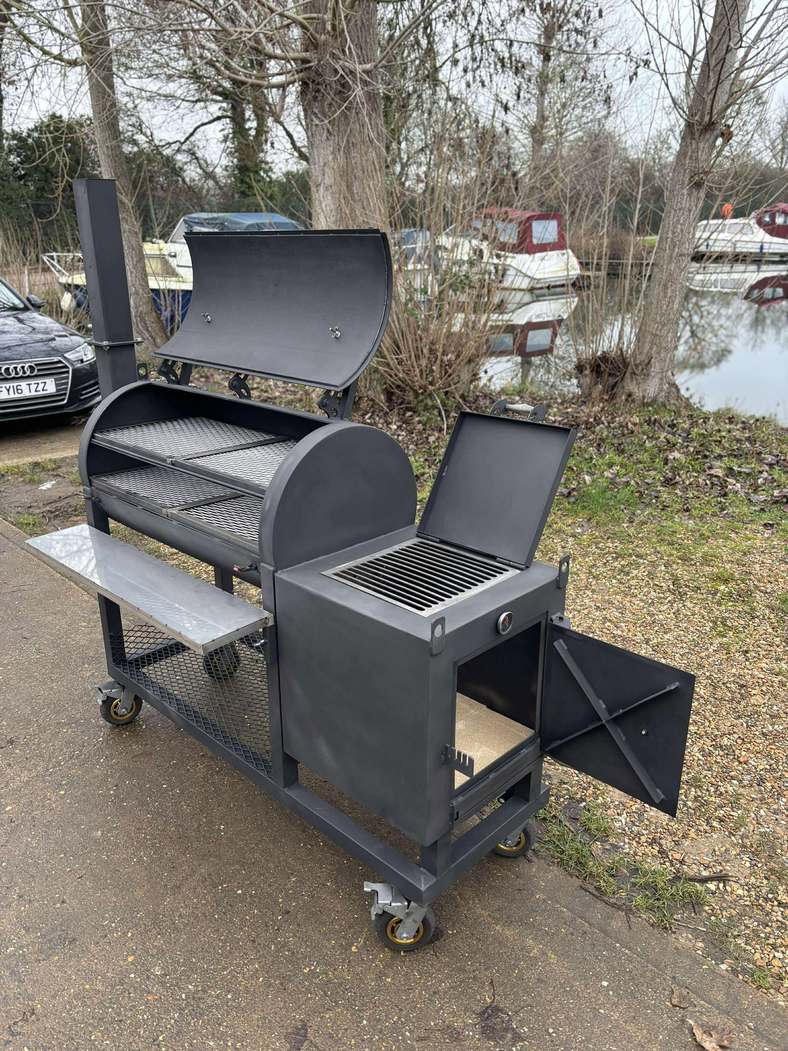 Heavy Duty Offset BBQ Smoker Charcoal Grill Pit | Custom Built Handmade Steel Meat Smoker for Competition, Catering, Patio Cooking