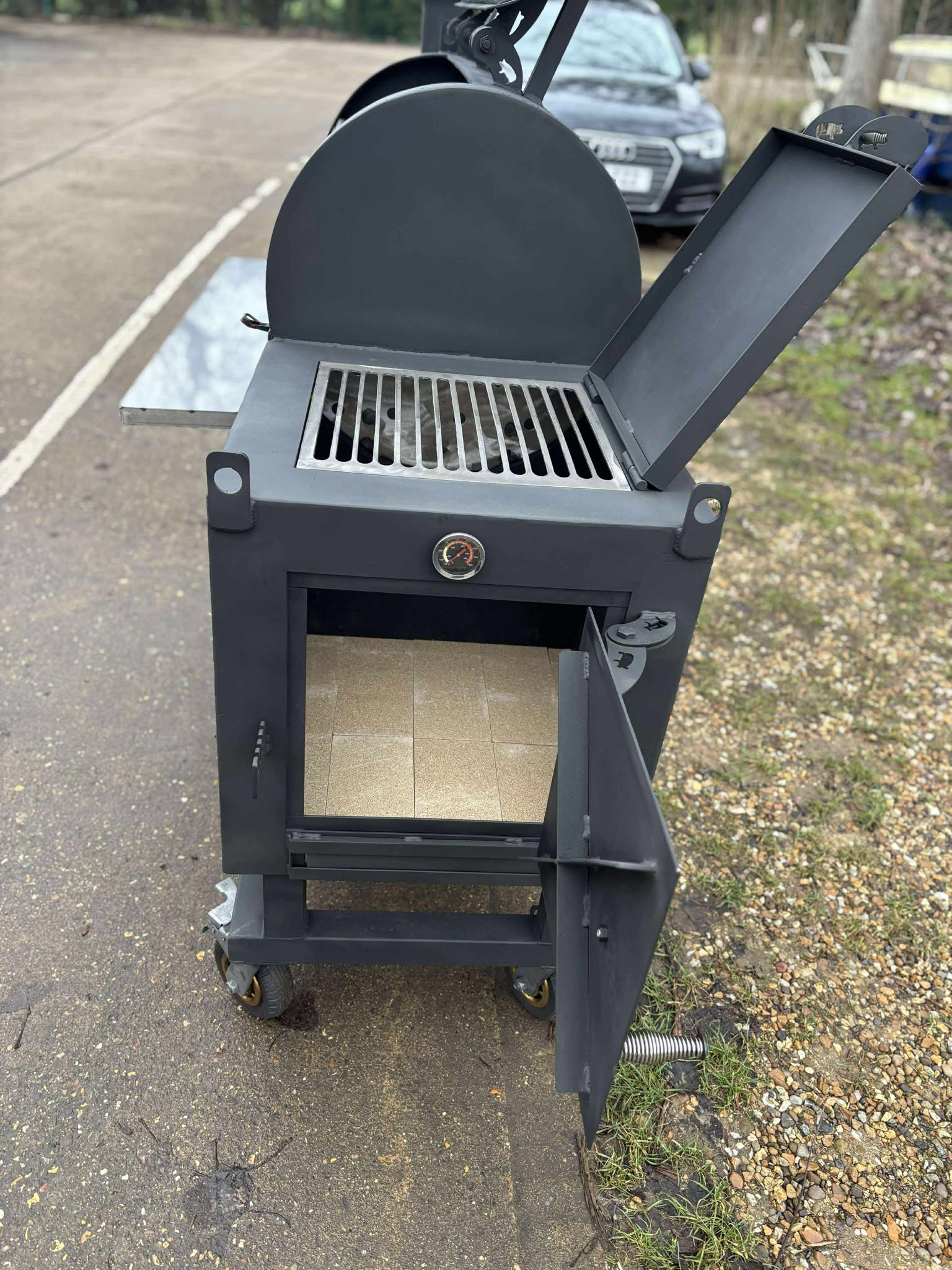 Heavy Duty Offset BBQ Smoker Charcoal Grill Pit | Custom Built Handmade Steel Meat Smoker for Competition, Catering, Patio Cooking