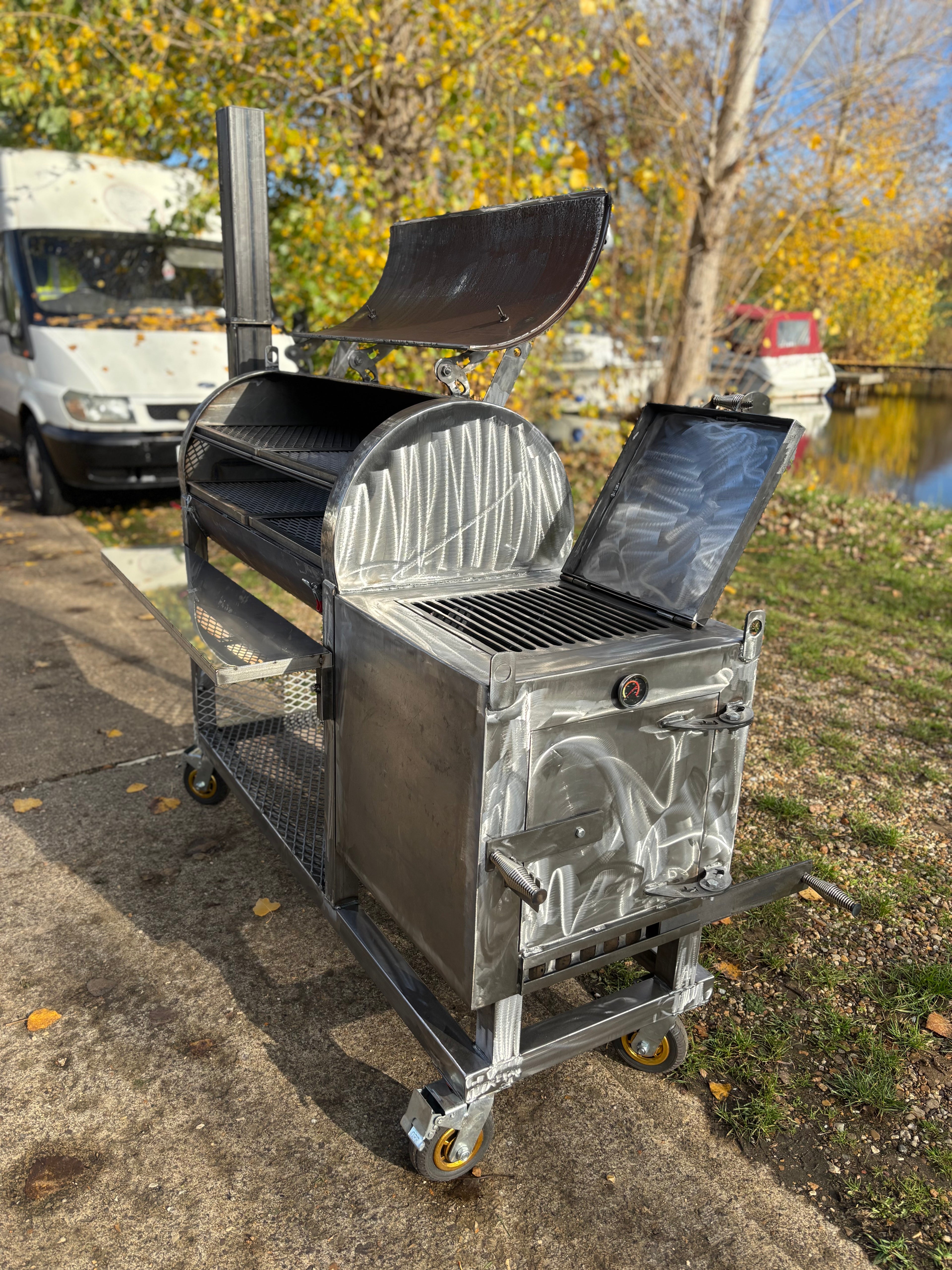 Heavy Duty Offset BBQ Smoker Charcoal Grill Pit | Custom Built Handmade Steel Meat Smoker for Competition, Catering, Patio Cooking