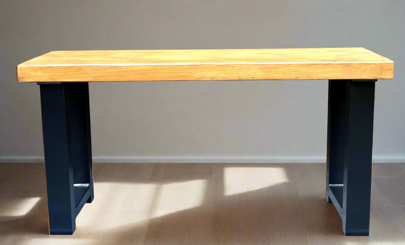 Solid Wood Handcrafted Bench Rustic Kitchen Seat Dining Bench Metal Bench