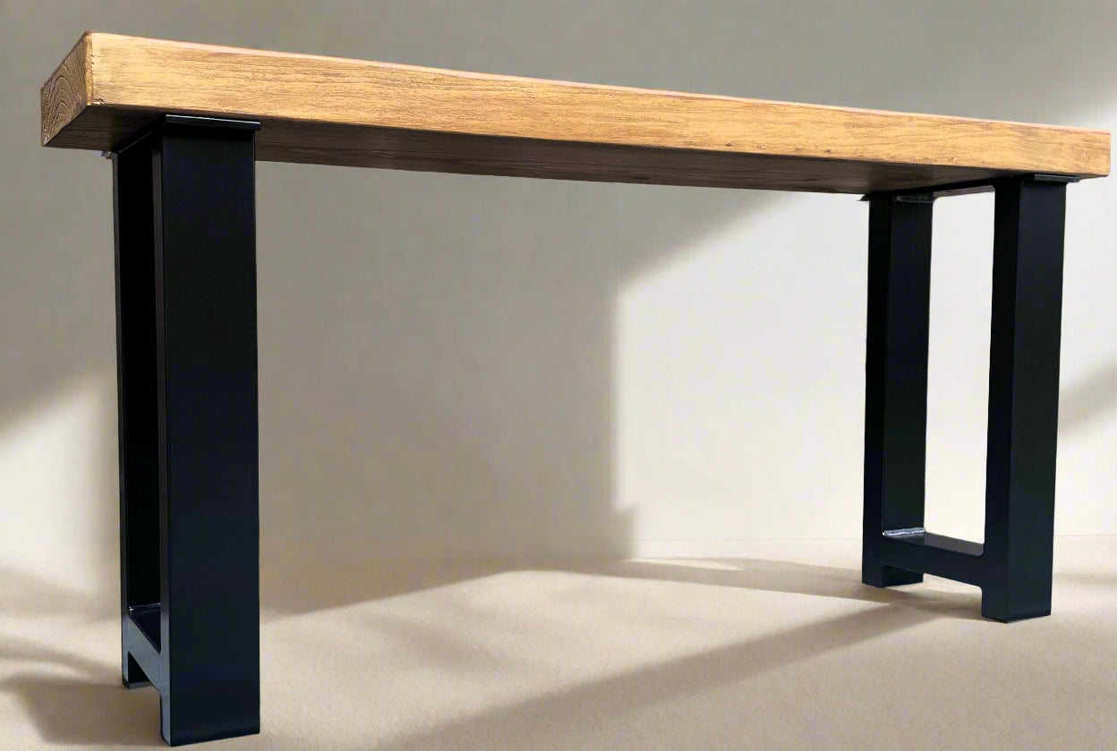 Solid Wood Handcrafted Bench Rustic Kitchen Seat Dining Bench Metal Bench