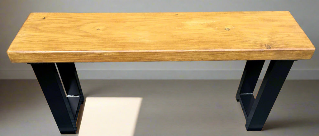 Solid Wood Handcrafted Bench Rustic Kitchen Seat Dining Bench Metal Bench