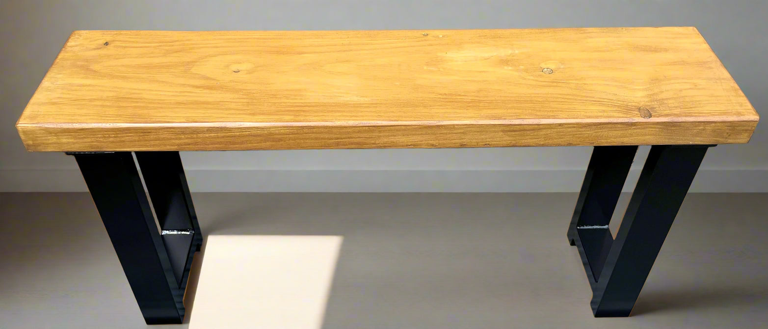 Solid Wood Handcrafted Bench Rustic Kitchen Seat Dining Bench Metal Bench